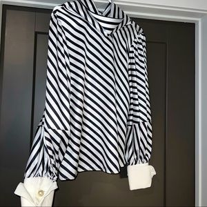 Black and White Striped Long Sleeve Blouse